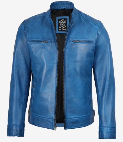mens cafe racer blue leather jacket